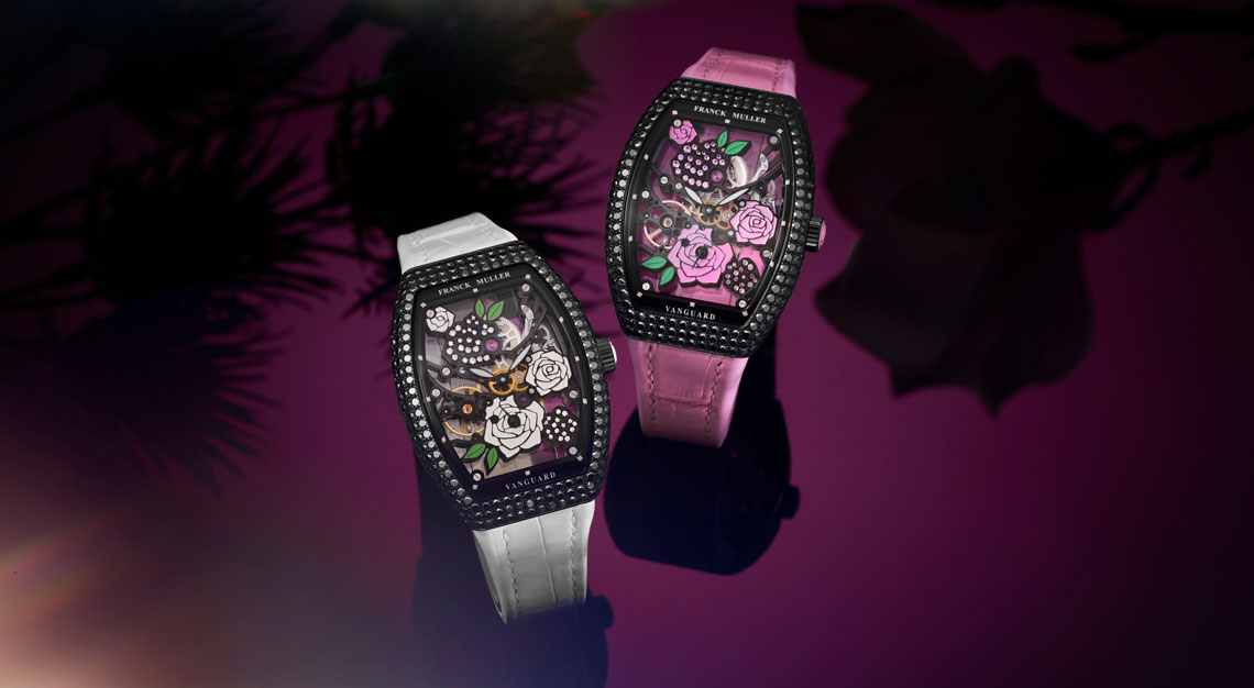 Franck Muller Vanguard Rose Skeleton black diamonds feature