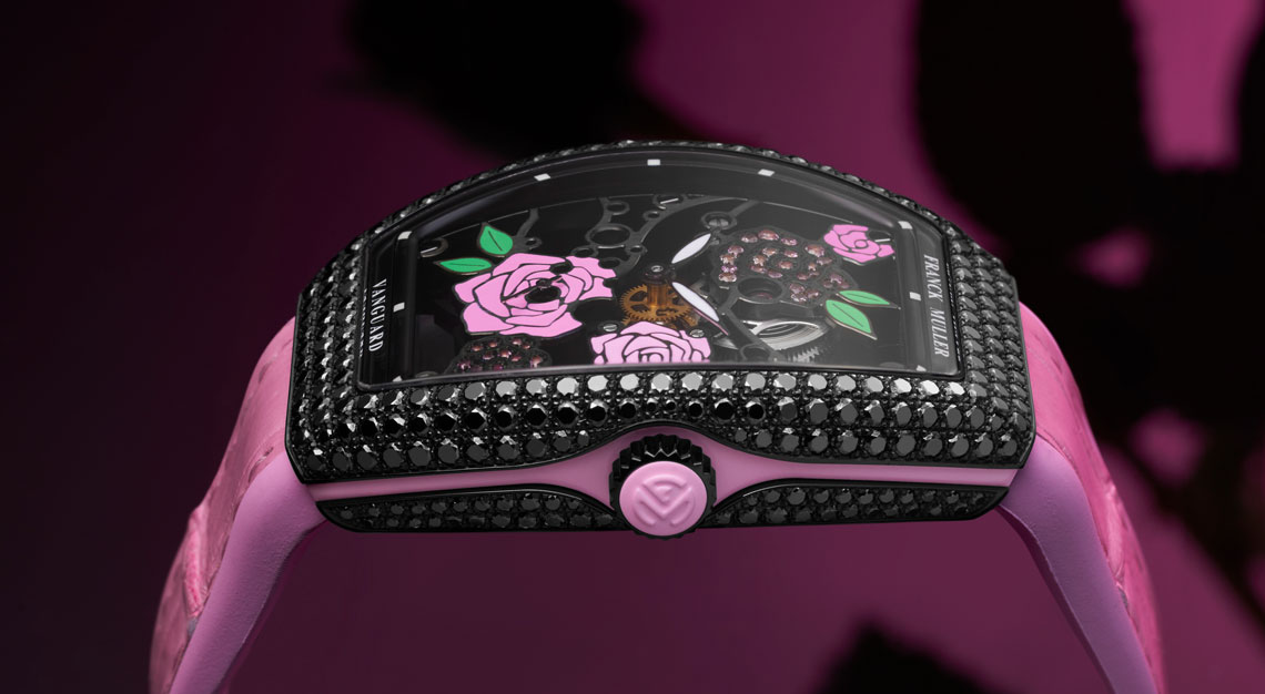 Franck Muller Vanguard Rose Skeleton black diamonds pink