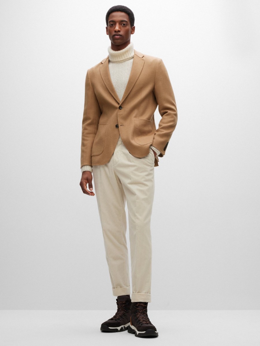 Boss Slim-Fit Jacket in Melange Wool and Cashmere 