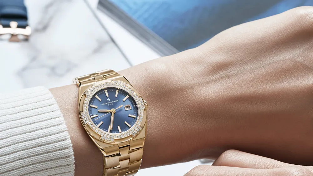 Photo of a wrist adorned with the Vacheron Constantin Overseas