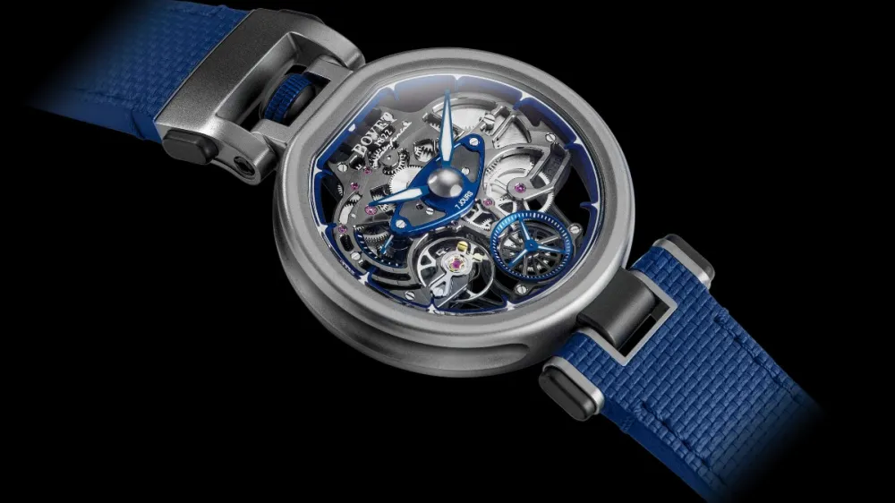 the Bovet x Pininfarina Aperto 1 watch in blue