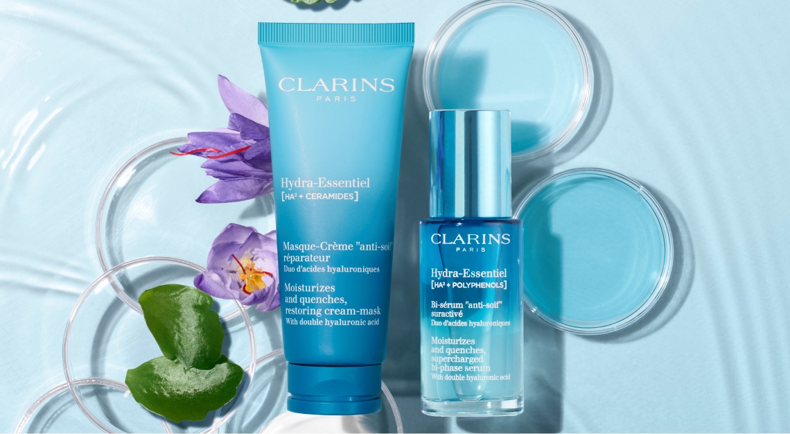 one of the latest grooming products, Clarins Bi-Phase Serum and Restoring Cream-Mask