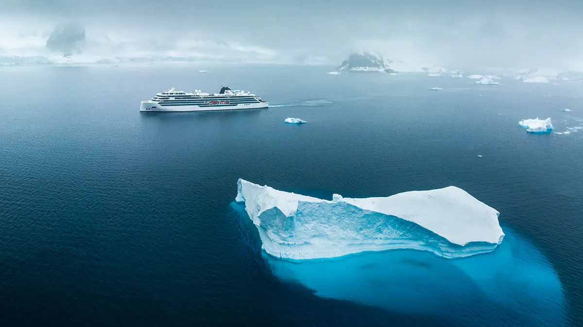 viking cruises ship in cold-weather Antarctica