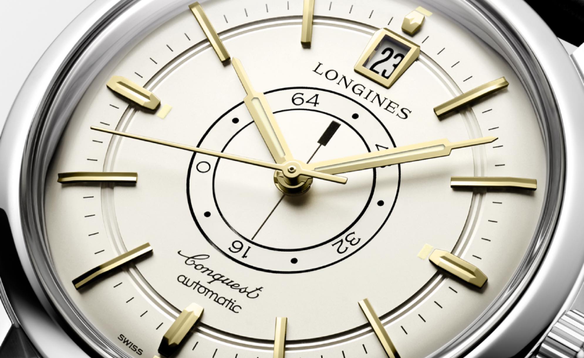 close up of longines Conquest Heritage Central Power Reserve dial