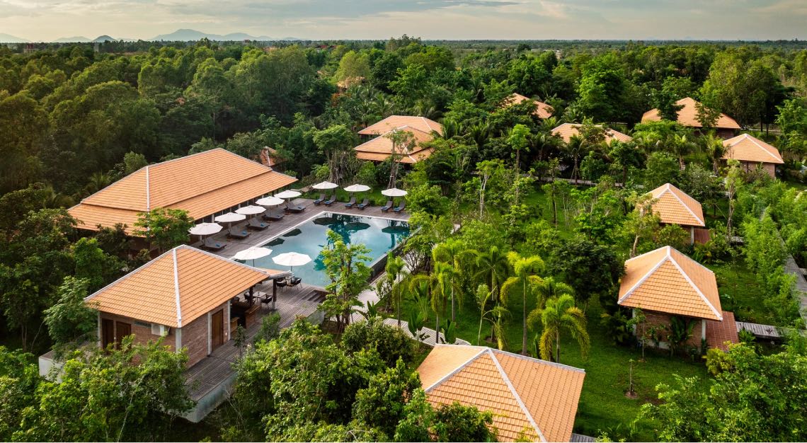 top view of smiling gecko farmhouse resort and spa, the perfect resort for Earth Day 2024