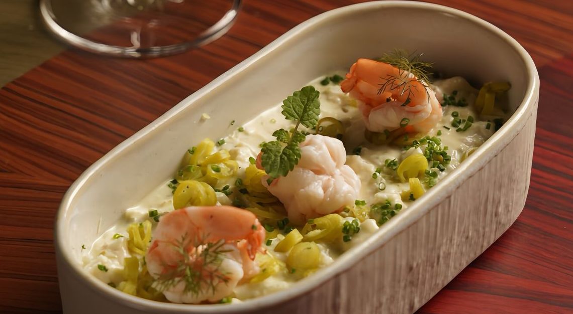 binomio ensaladilla de gambas y encurtidos prawn and potato salad
