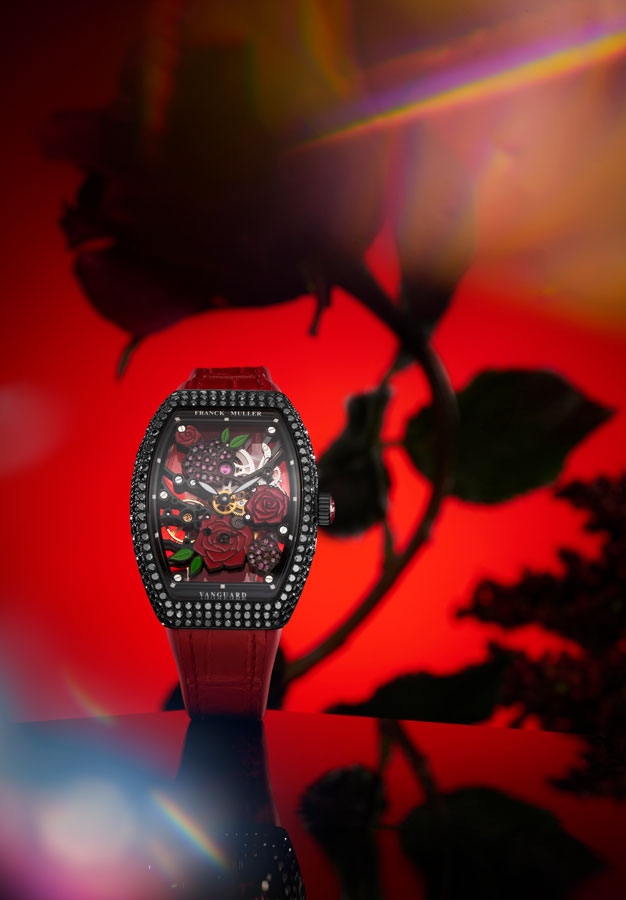 Franck Muller Vanguard Rose Skeleton black diamonds red