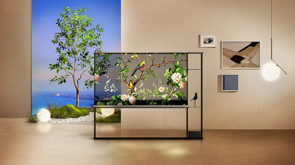 Photo of LG transparent tv displaying artwork