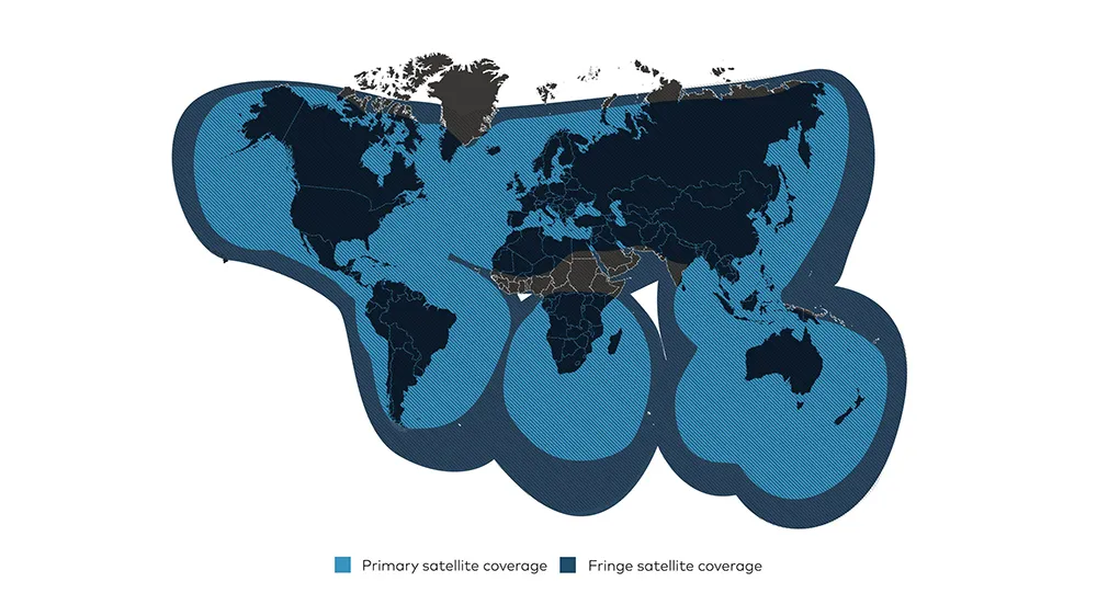 a map of the world displaying the O-Boy's coverage area