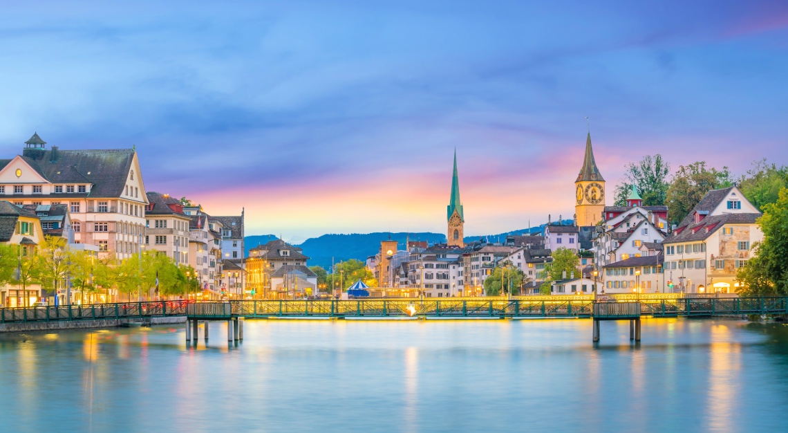 landscape of Zurich at sunset