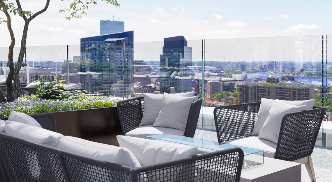 terrace of residential at Winthrop center Boston