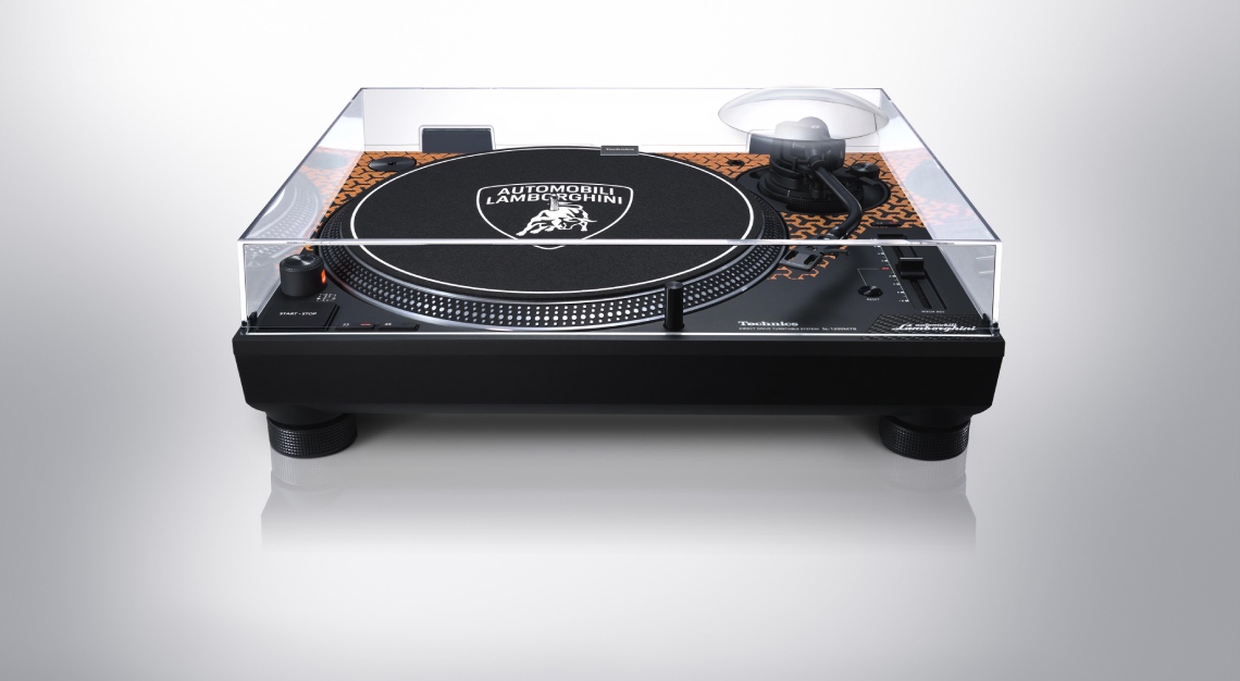 top view of lamborghini and technics turntable